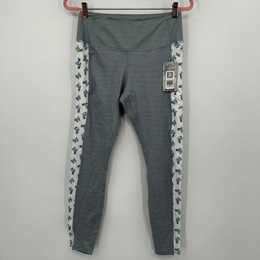 GOAT USA Womens Grey Heathered Athletic Leggings Mascot Large Yoga Fitness Sport